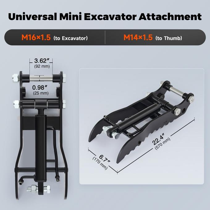 Hydraulic Thumb Clip Attachment for 0-2T Mini Excavator Digger with Hydraulic Hoses