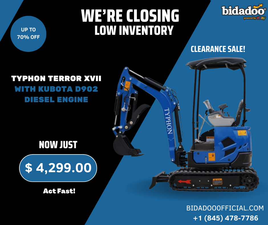 2025 3,800 lb TYPHON TERROR XVII Mini Excavator Rubber Track with Kubota D902 Diesel Engine USA