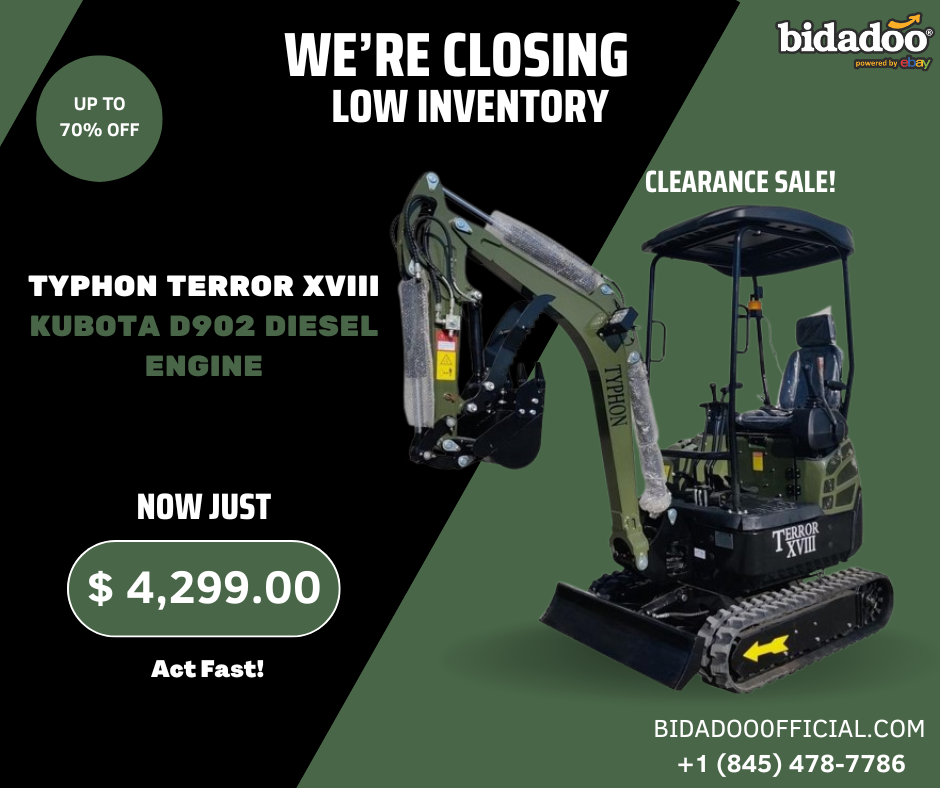 2025 4,000 lb TYPHON TERROR XVIII Mini Excavator โ Kubota D902 Diesel Engine | EPA Certified