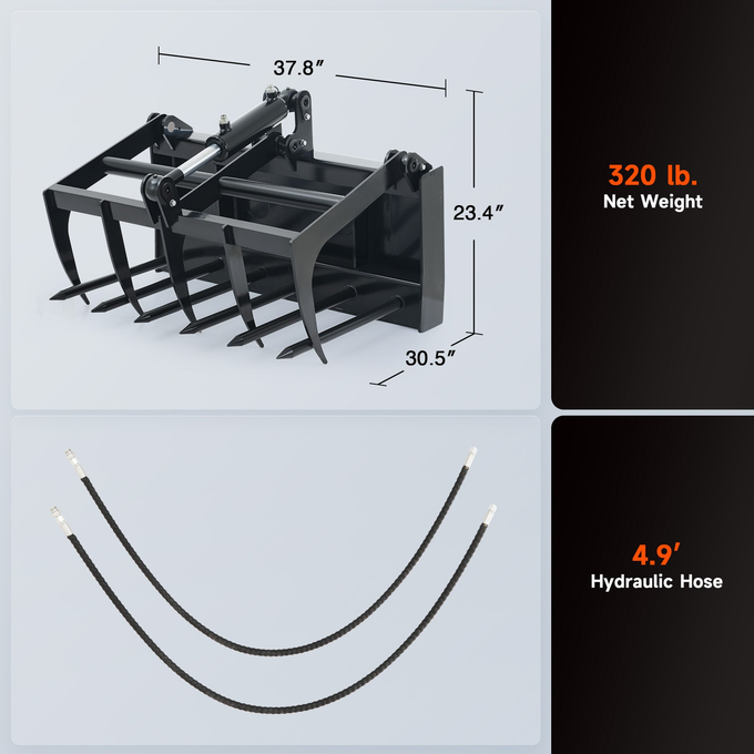 38″ Hydraulic Root Grapple Attachment For Mini Skid Steer Loader