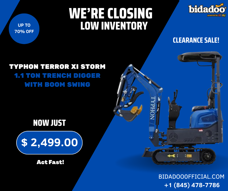 2025 TYPHON TERROR XI STORM Mini Excavator – 1.1 Ton Trench Digger with Boom Swing & Hydraulic Thumb